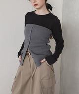 リブニットビスチェデザイン長袖Tシャツ