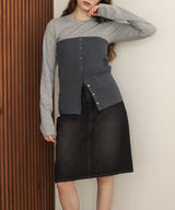 リブニットビスチェデザイン長袖Tシャツ