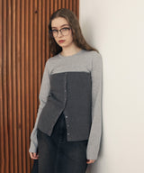 リブニットビスチェデザイン長袖Tシャツ