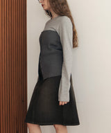 リブニットビスチェデザイン長袖Tシャツ