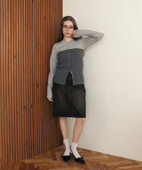 リブニットビスチェデザイン長袖Tシャツ