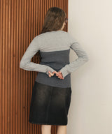 リブニットビスチェデザイン長袖Tシャツ