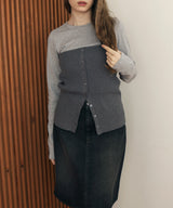 リブニットビスチェデザイン長袖Tシャツ