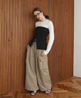 リブニットビスチェデザイン長袖Tシャツ