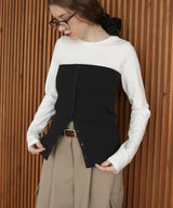 リブニットビスチェデザイン長袖Tシャツ