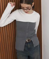 リブニットビスチェデザイン長袖Tシャツ