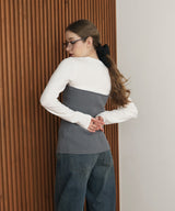 リブニットビスチェデザイン長袖Tシャツ