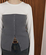 リブニットビスチェデザイン長袖Tシャツ