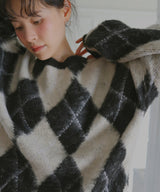 アーガイルモヘアタッチニット