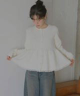 レースドッキングペプラムニットカーディガン