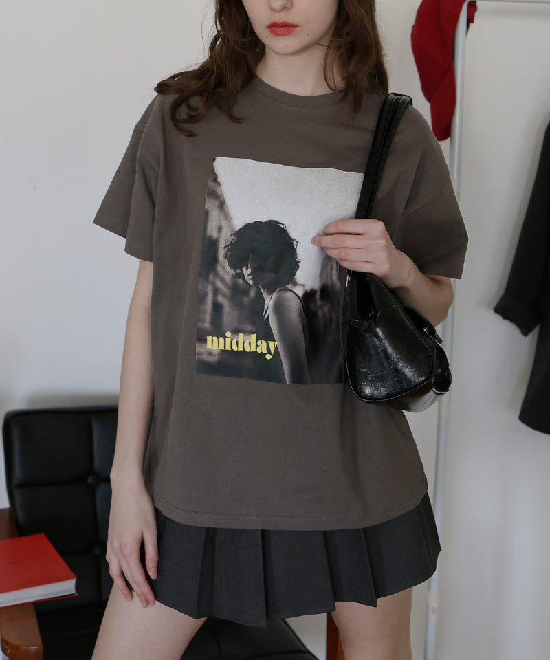 フォトプリントオーバーサイズショートスリーブTシャツ