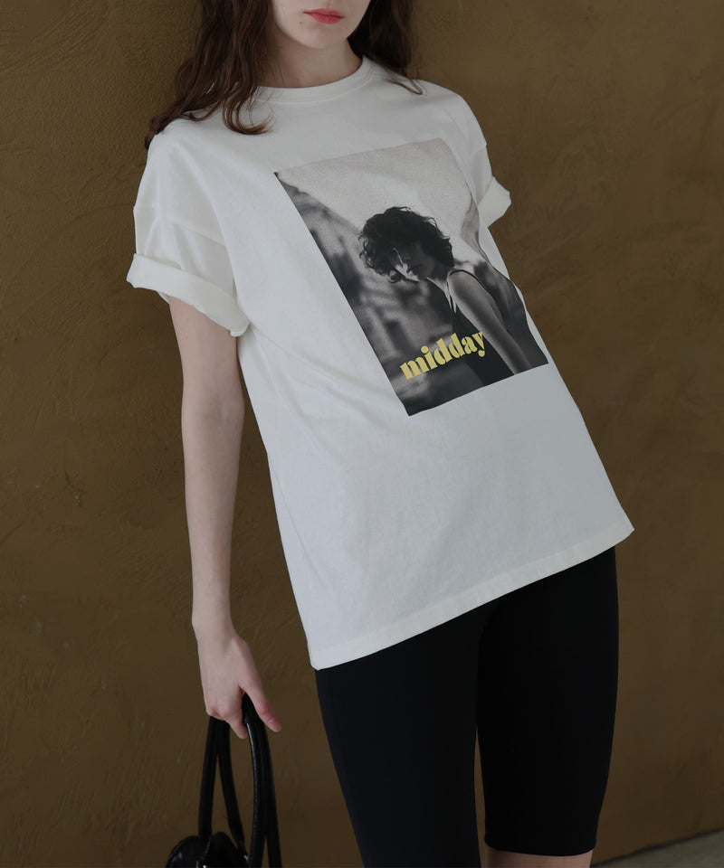 フォトプリントオーバーサイズショートスリーブTシャツ