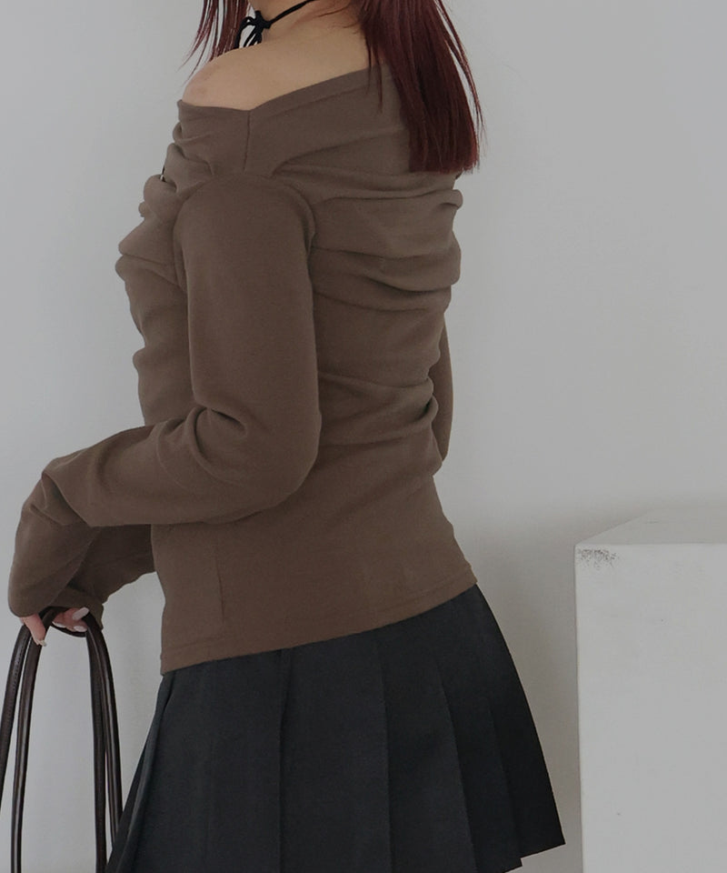 ギャザーオフショルロングスリーブTシャツ