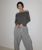 ドット柄オフショルロングスリーブTシャツ