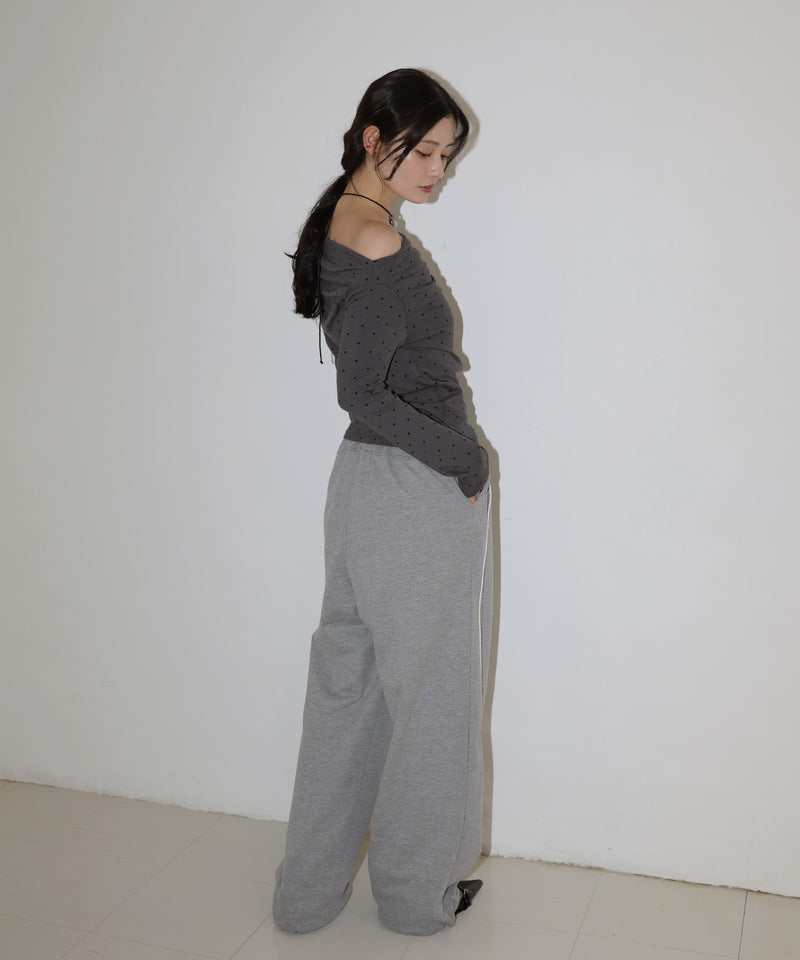 ドット柄オフショルロングスリーブTシャツ