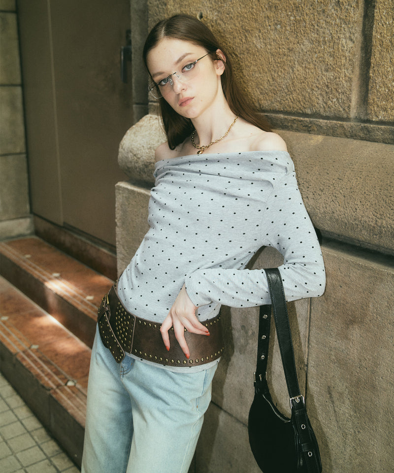 ドット柄オフショルロングスリーブTシャツ