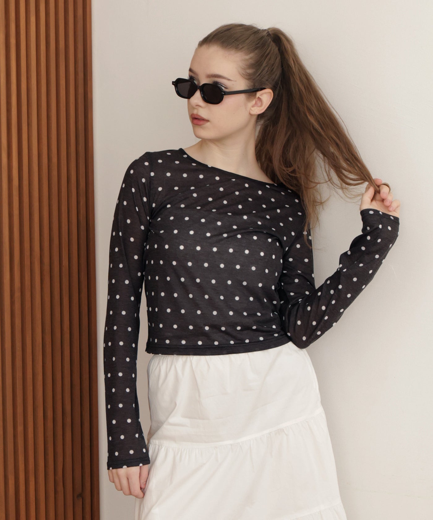 ドット柄ロングシアーTシャツ – Mili