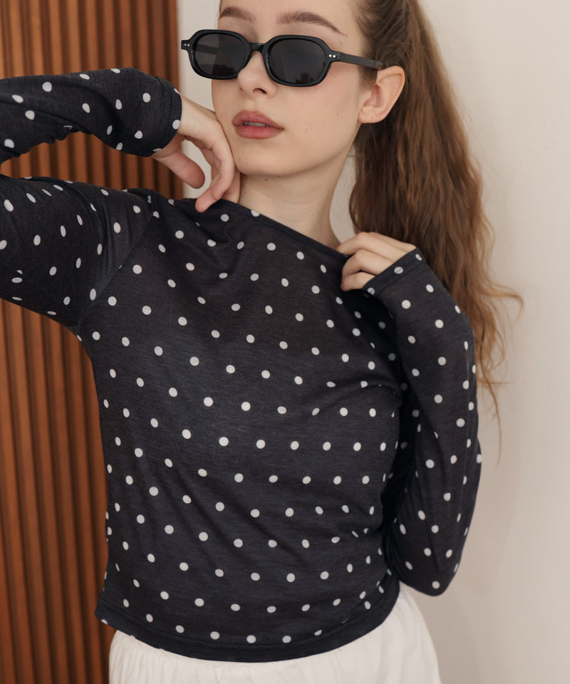 ドット柄ロングシアーTシャツ – Mili