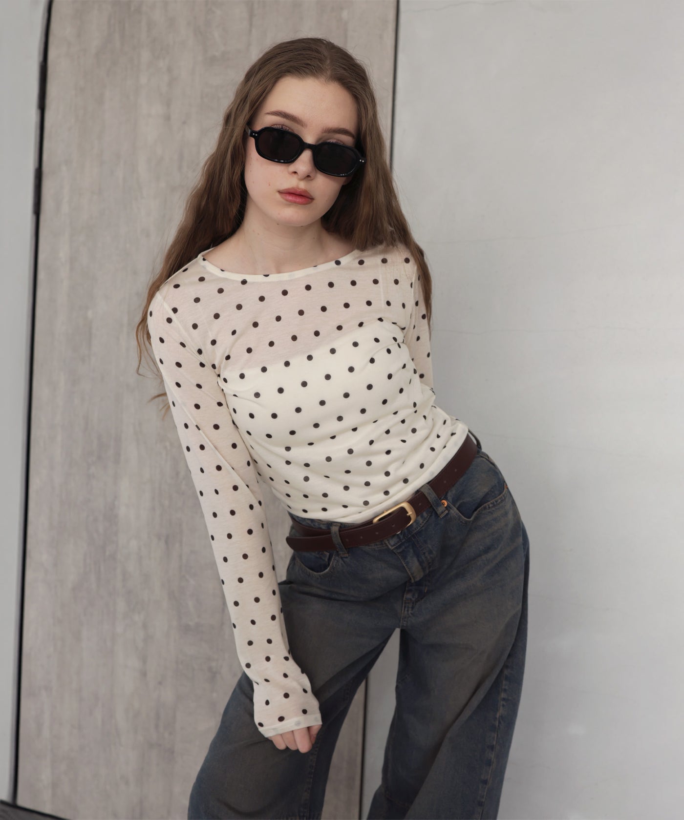 ドット柄ロングシアーTシャツ – Mili