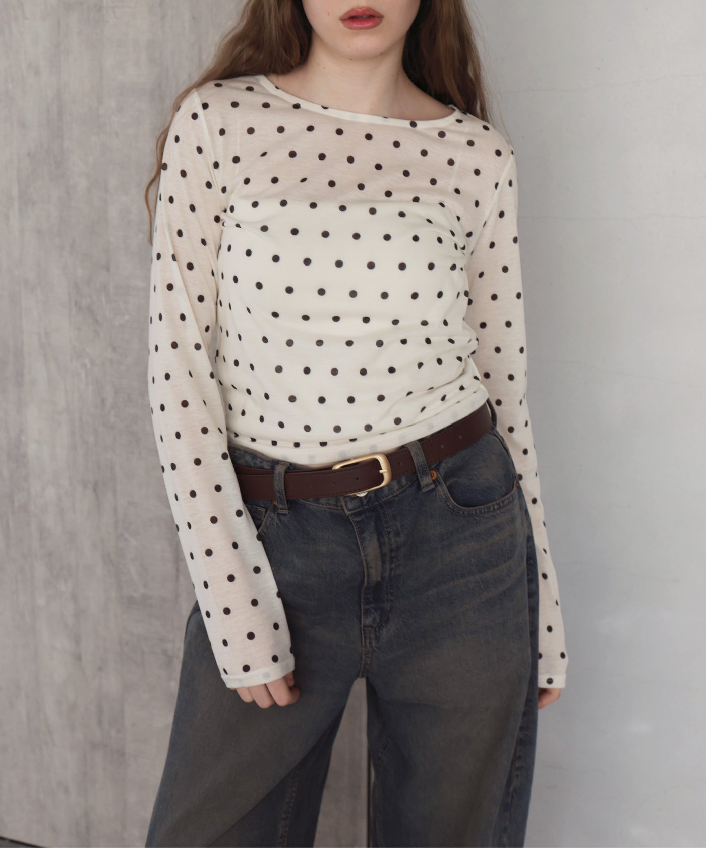 ドット柄ロングシアーTシャツ – Mili