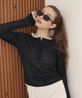 ヘンリーネックレイヤード配色シアーロンT