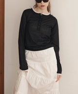 ヘンリーネックレイヤード配色シアーロンT