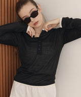 ヘンリーネックレイヤード配色シアーロンT