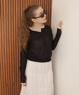 ヘンリーネックレイヤード配色シアーロンT