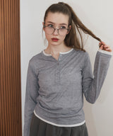 ヘンリーネックレイヤード配色シアーロンT