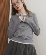 ヘンリーネックレイヤード配色シアーロンT