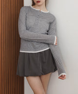 ヘンリーネックレイヤード配色シアーロンT