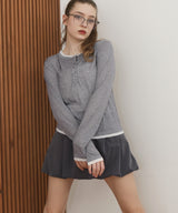 ヘンリーネックレイヤード配色シアーロンT