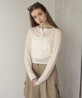 ヘンリーネックレイヤード配色シアーロンT