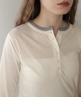 ヘンリーネックレイヤード配色シアーロンT