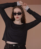 ショート丈シアークルーネックロンT