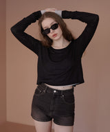 ショート丈シアークルーネックロンT