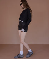 ショート丈シアークルーネックロンT