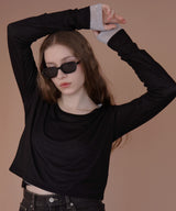 ショート丈シアークルーネックロンT