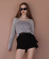 ショート丈シアークルーネックロンT