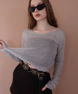 ショート丈シアークルーネックロンT