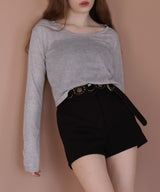 ショート丈シアークルーネックロンT