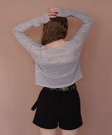 ショート丈シアークルーネックロンT