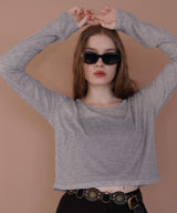 ショート丈シアークルーネックロンT