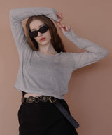 ショート丈シアークルーネックロンT