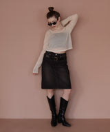 ショート丈シアークルーネックロンT