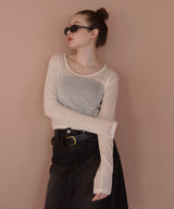 ショート丈シアークルーネックロンT