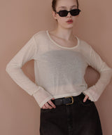 ショート丈シアークルーネックロンT