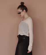 ショート丈シアークルーネックロンT