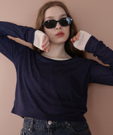 ショート丈シアークルーネックロンT