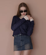 ショート丈シアークルーネックロンT